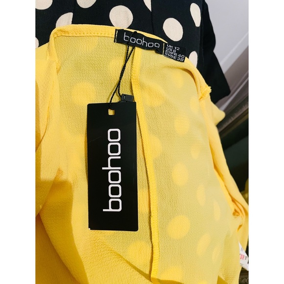 Boohoo Yellow Frilly Front Tie Blouse Top Size US 8 Medium - Picture 5 of 5
